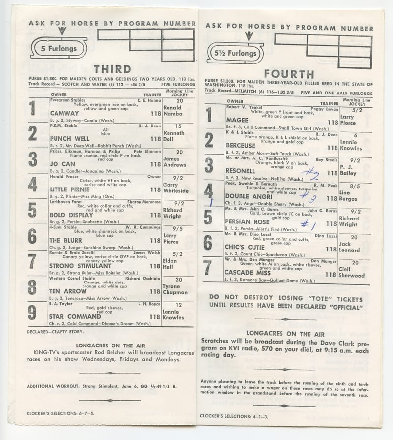 Longacres Race Track — Program, Inside Spread